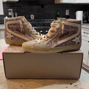 Golden Goose slide in lilac glitter with white leather star and flash